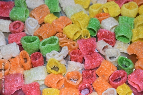Obraz na płótnie colorful testy snacks closeup background 