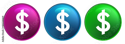 Dollar sign icon magic glass design round button set illustration
