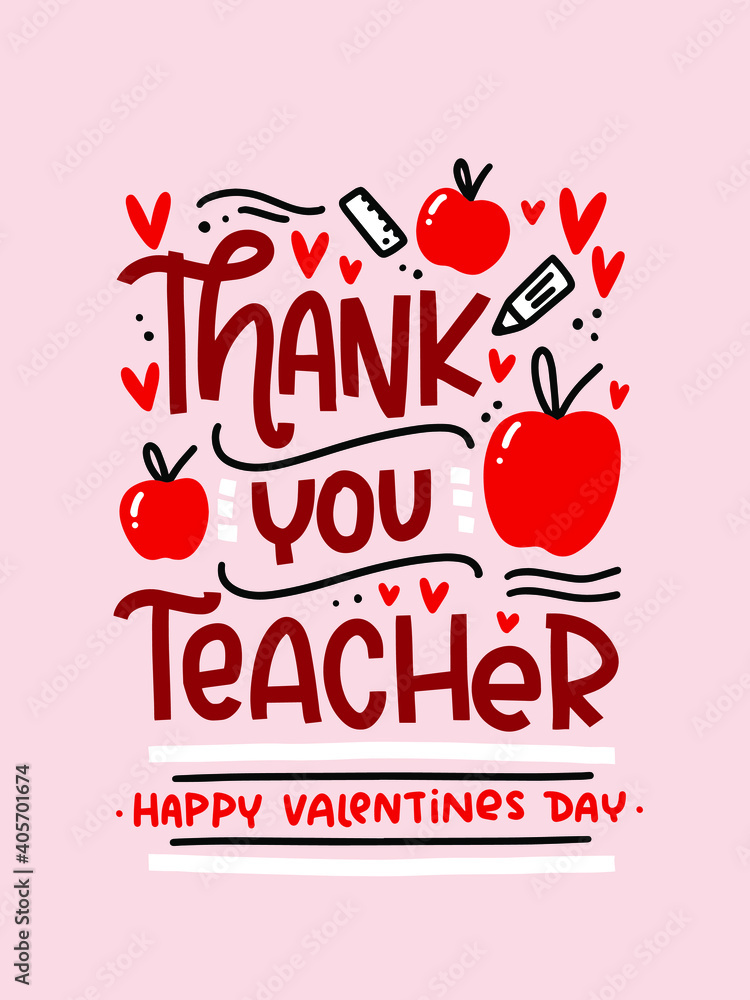 Happy Valentines day thank you teacher card vector design Stock Vector Happy Valentines day thank you teacher card vector design Stock Vector