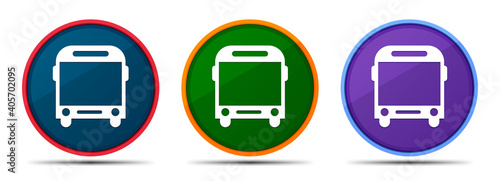Bus icon silky smart flat round buton set illustration
