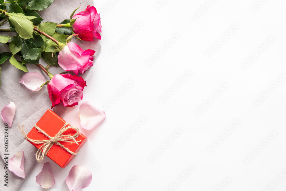 Valentines Day background with present hearts and flower Valentines Day background with present hearts and flower