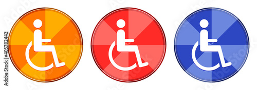 Wheelchair handicap icon burst light round button set illustration
