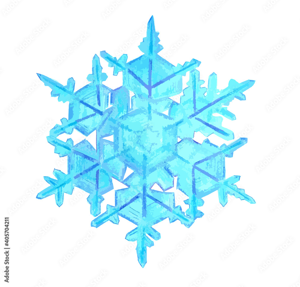 Hand drawn watercolour illustration of dark and light blue snowflake. Isolated on white background. Hand drawn watercolour illustration of dark and light blue snowflake. Isolated on white background.