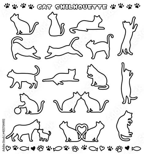 白い猫のいろんなポーズのシルエット・アイコンセット