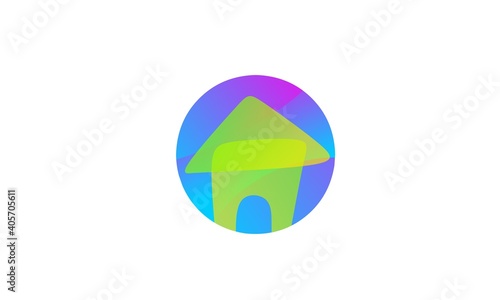 Abstract circle trendy colorful home logo for kids education house design element, interiors and modern construction or real estate agent