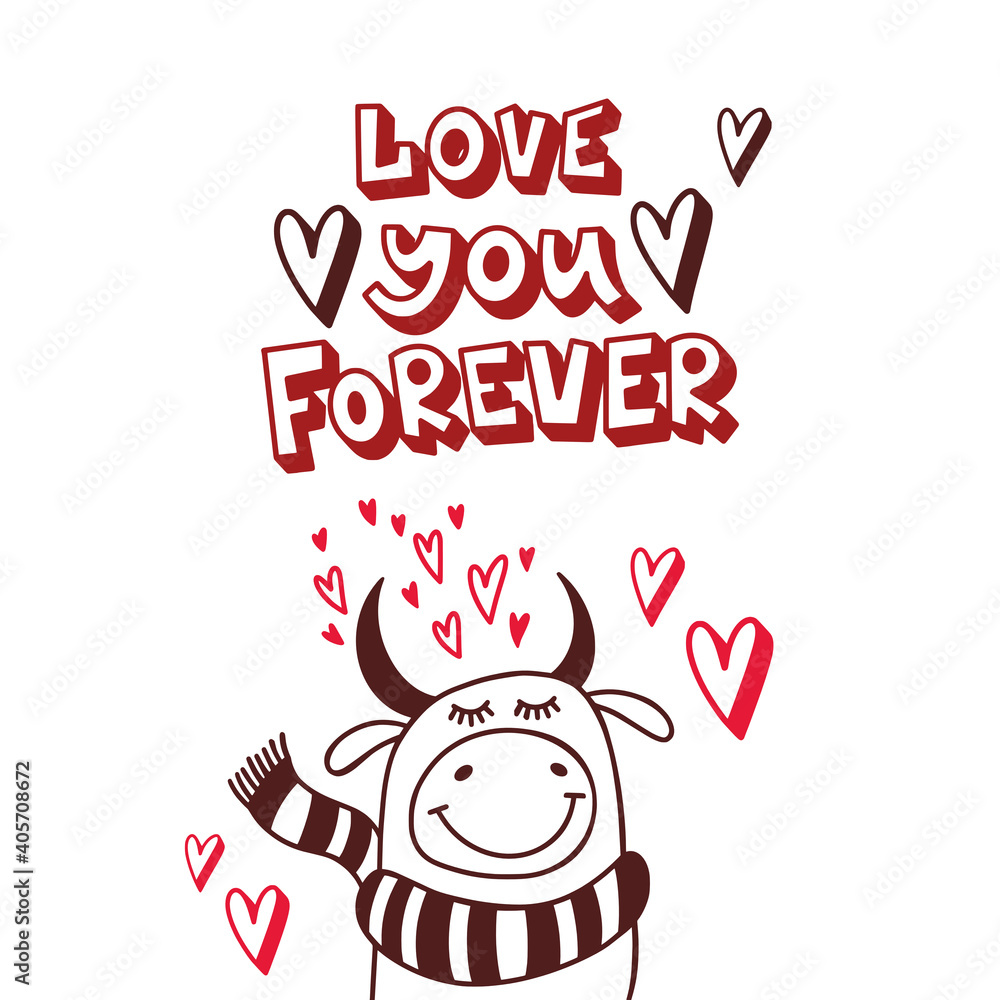 Fototapeta premium Lovely card for Valentines Day. Love you forever. Vector illustration