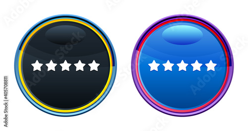 Five stars rating icon artistic glassy round buton set illustration