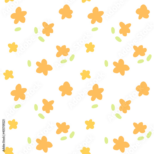 手描き風 花のシームレスパターン 背景素材 黄色