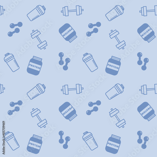 プロテインやダンベル　フィットネス　背景素材　シームレスパターン