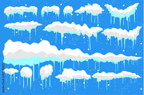 Set of snow caps, icicles, snowballs