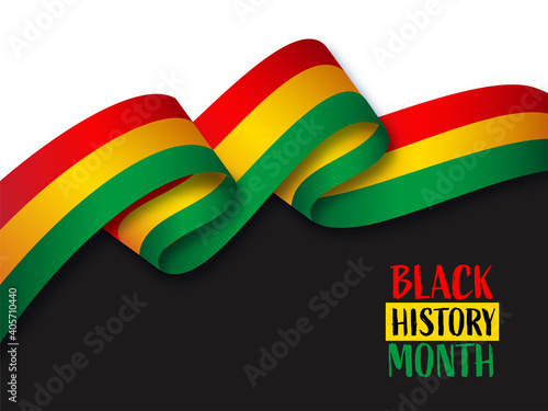 Black History Month Concept With Wavy Ribbon On Black And White Background.