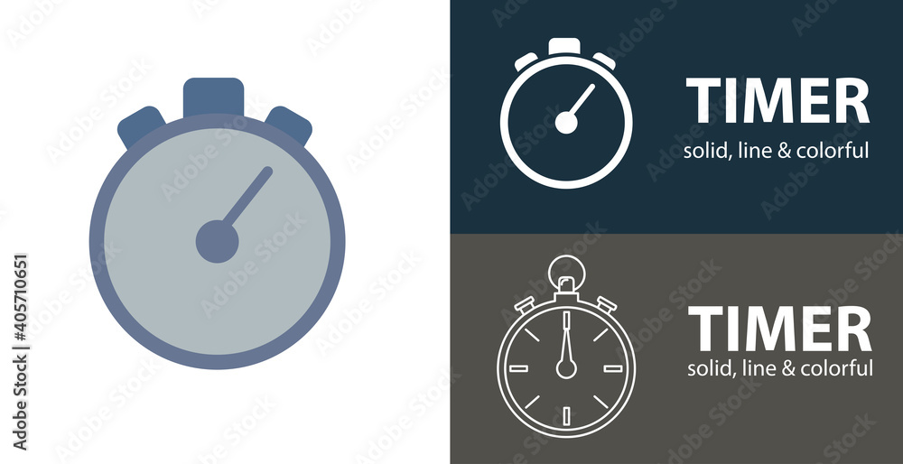 timer isolated vector flat icon with stopwatch solid, line icons timer isolated vector flat icon with stopwatch solid, line icons
