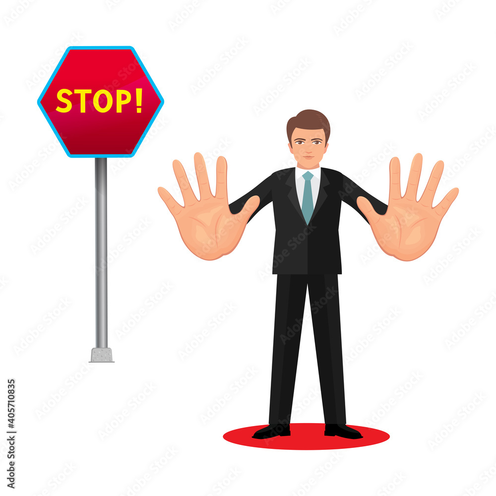 Businessman is pushing with the hands to stop Businessman is pushing with the hands to stop