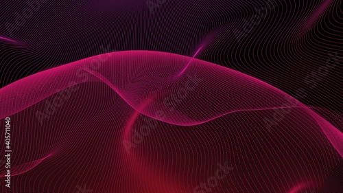 Fantastic colored fractal lines bend on black. Lines Multicolored Light Abstract Background.
