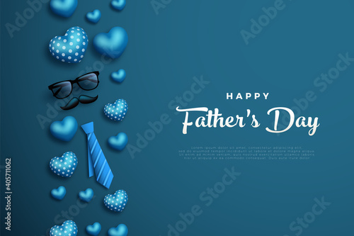 Happy fathers day background with tie and mustache on the left.