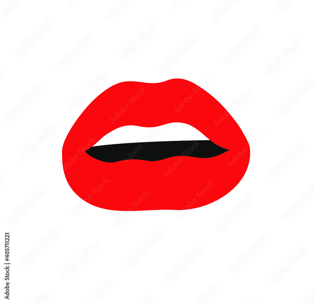 Sexy Female Lips with Matt Red Lipstick and quote. Flat Style Vector Fashion Illustration Woman Mouth and text. Gestures Collection Expressing Different Emotions