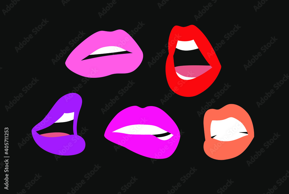 Sexy Female Lips with Matt Red Lipstick and quote. Flat Style Vector Fashion Illustration Woman Mouth and text. Gestures Collection Expressing Different Emotions Sexy Female Lips with Matt Red Lipstick and quote. Flat Style Vector Fashion Illustration Woman Mouth and text. Gestures Collection Expressing Different Emotions