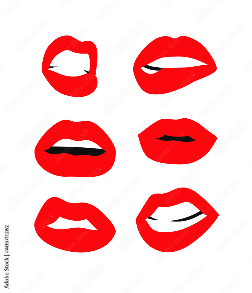 Obraz premium Sexy Female Lips with Matt Red Lipstick and quote. Flat Style Vector Fashion Illustration Woman Mouth and text. Gestures Collection Expressing Different Emotions