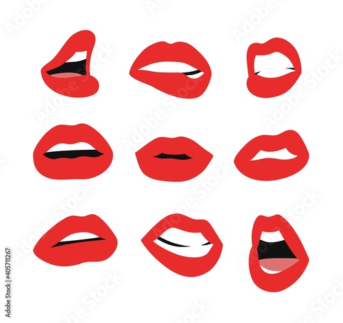 Wallpaper Mural Sexy Female Lips with Matt Red Lipstick. Flat Style Vector Fashion Illustration Woman Mouth. Gestures Collection Expressing Different Emotions Torontodigital.ca