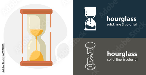 hourglass isolated vector flat icon with sandglass solid, line icons