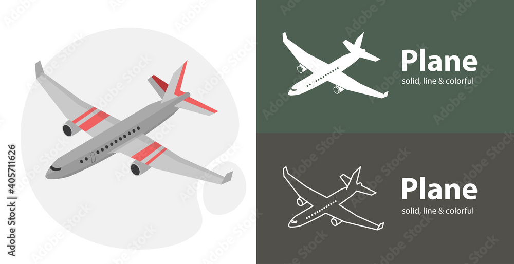 plane isolated tool flat icon with plane solid, line icons