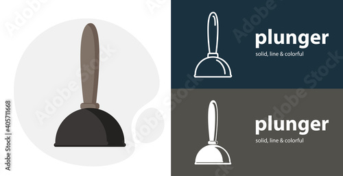 Toilet Plunger isolated tool flat icon with Toilet Plunger solid, line icons