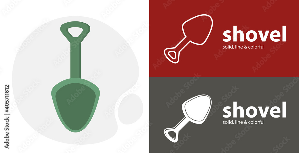 Shovel isolated tool flat icon with Mini Shovel solid, line icons Shovel isolated tool flat icon with Mini Shovel solid, line icons