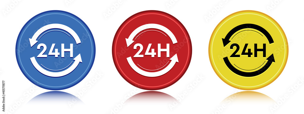 24 hours update icon flat round button set illustration 24 hours update icon flat round button set illustration