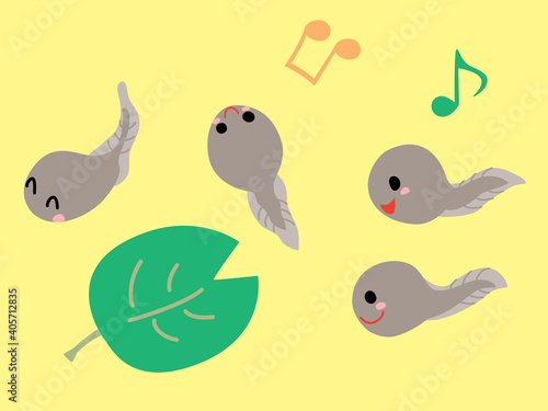 楽しそうに歌うオタマジャクシのイラスト