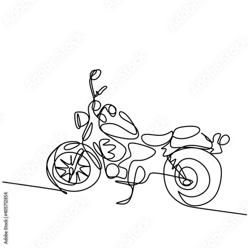Continuous one line drawing of old classic vintage motorcycle. Cool retro motorbike isolated on white background. Antique motorcycle transportation concept in minimalist design. Vector illustration