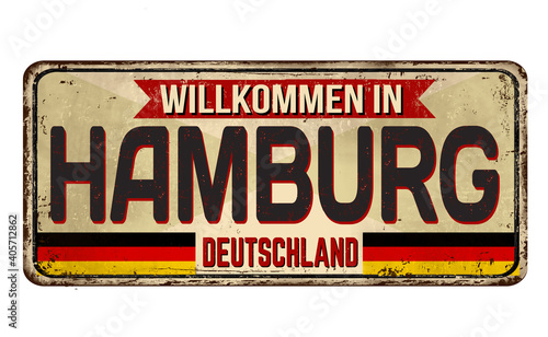 Welcome to Hamburg on german language  vintage plate