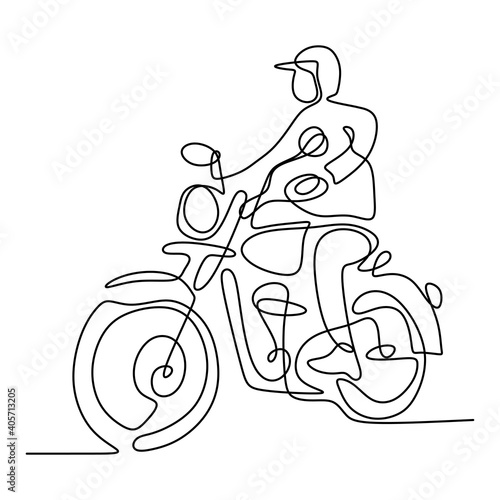 Photo One continuous line of a man riding old motorcycle