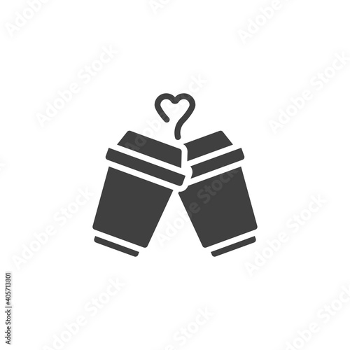 Coffee cups and heart vector icon. filled flat sign for mobile concept and web design. Valentine's Day coffee glyph icon. Symbol, logo illustration. Vector graphics