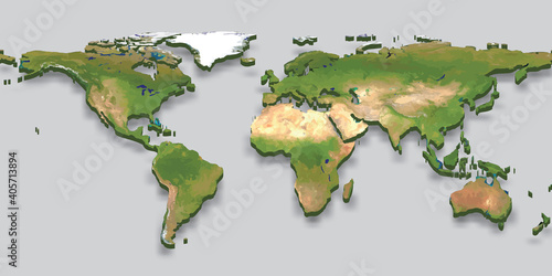 3d relief globe world map with shadow