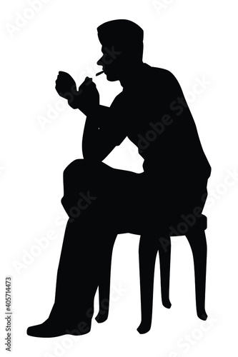 Military officer sits on chair silhouette vector, military man in the battle.