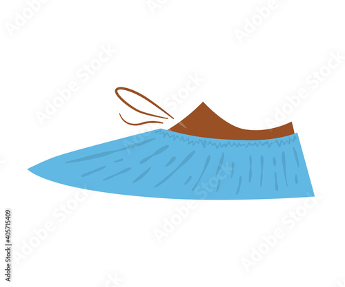 Boot in shoe covers. Protective medical covers. Vector illustration in flat style on white background