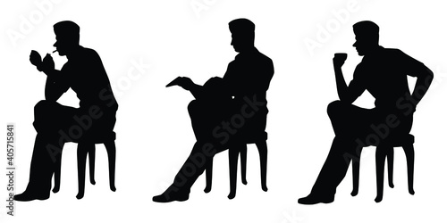 Set of military officer sits on chair silhouette vector, military man in the battle.