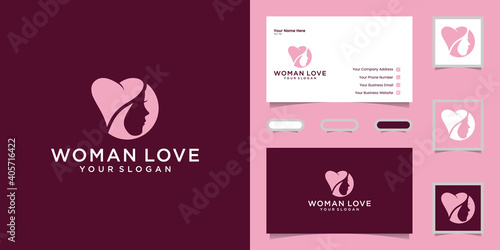 woman's face and heart hair design template and business card