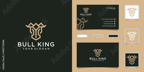 bull's head and crown with stylish line design template and business card
