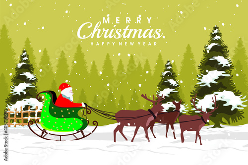 Merry christmas with santa must ride a sleigh vector illustration