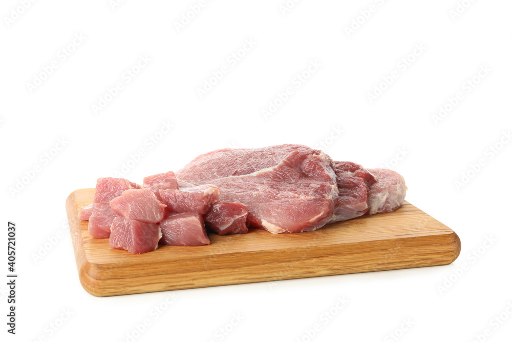 Board with raw steak meat isolated on white background Board with raw steak meat isolated on white background