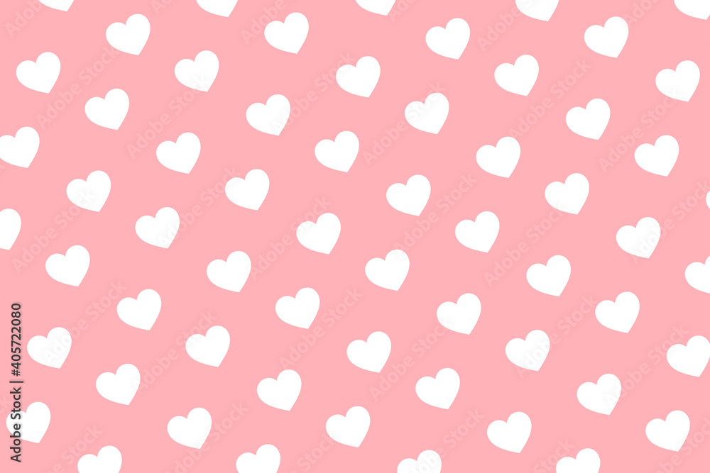 Valentines day background with white hearts decor on pink background.