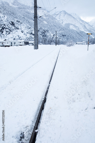 Rails covered by snow.