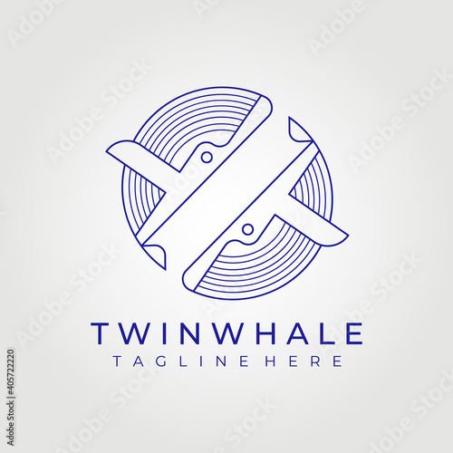 line art twin whale logo vector illustration design graphic