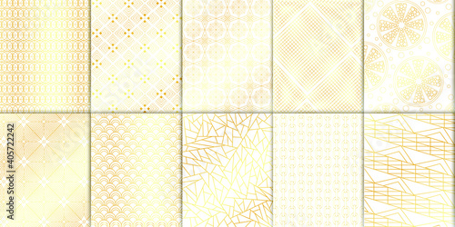 Geometric patterns mesh backgrounds in golden shades. Linear modern patterns. Vector illustration
