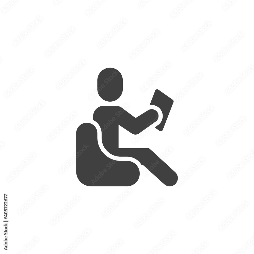Sitting man reading book vector icon. filled flat sign for mobile concept and web design. Man reading book glyph icon. Symbol, logo illustration. Vector graphics Sitting man reading book vector icon. filled flat sign for mobile concept and web design. Man reading book glyph icon. Symbol, logo illustration. Vector graphics
