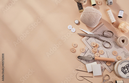 Tailoring products on a table, top view