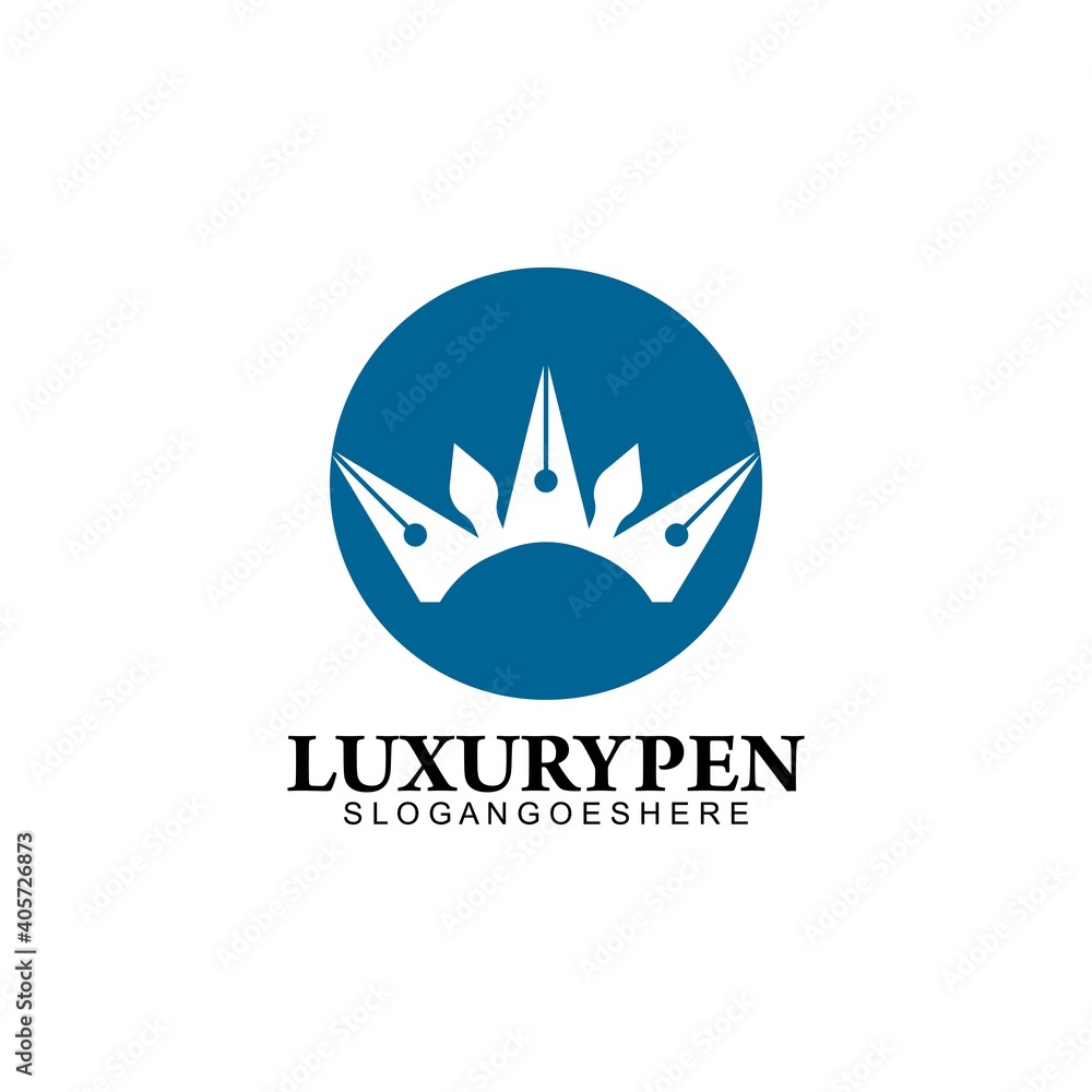Luxury Pen with Crown Logo Template Design Vector, Emblem, Design Concept, Creative Symbol Luxury Pen with Crown Logo Template Design Vector, Emblem, Design Concept, Creative Symbol