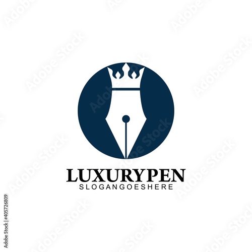 Free Download Luxury Pen with Crown Logo Template Design Vector, Emblem, Design Concept, Creative Symbol - GFXLoad