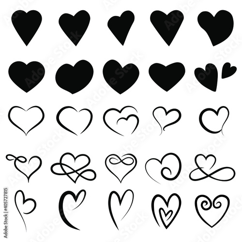 Vintage heart icon vector set. love illustration sign collection. romance symbol.